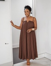 Solid Color Pleated Sexy Sling Long Dress GMYU-9687