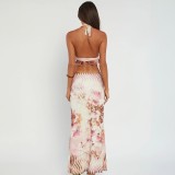 Sexy Print Halterneck Two Piece Skirts Set SHD-9708