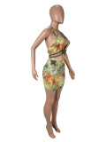 Halter Butterfly Embroidery Half Skirt Set SHD-9763