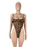 Sexy Leopard Print Bodysuit Flare Pants Mesh Suit SHD-9745