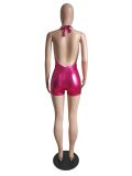 Halterneck Backless V Neck Romper GDYF-6811
