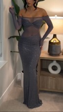 Hot Drill Mesh See Through Maxi Dress GMYU-9578