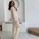 Solid Color Tie Up Long Sleeve Pants Suit SSNF-211496