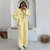 Solid Color Tie Up Long Sleeve Pants Suit SSNF-211496
