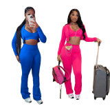Solid Color Long Sleeve Coat+Vest+Pants 3 Piece Set SHD-9714