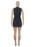 Stripe Sleeveless Vest Tie Two Piece Skirts Set SHD-9710