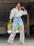 Plus Size Lace Patchwork Washed Jeans GYLN-7795
