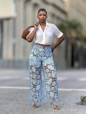 Plus Size Hollow Out Lace Patchwork Jeans GYLN-6690