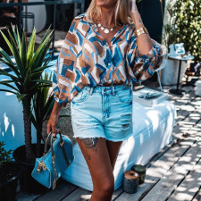 Plus Size Bat Sleeve Loose Print Shirt GQIF-0429