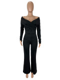 Off Shoulder V Neck Split Jumpsuit SHD-9731