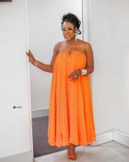 Solid Color Pleated Sexy Sling Long Dress GMYU-9687