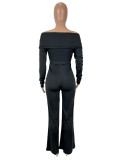 Off Shoulder V Neck Split Jumpsuit SHD-9731