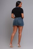 Short Sleeve Zipper Denim Patchwork Mini Dress ORY-5272