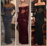 Hot Drill Mesh See Through Maxi Dress GMYU-9578