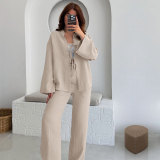 Solid Color Tie Up Long Sleeve Pants Suit SSNF-211496
