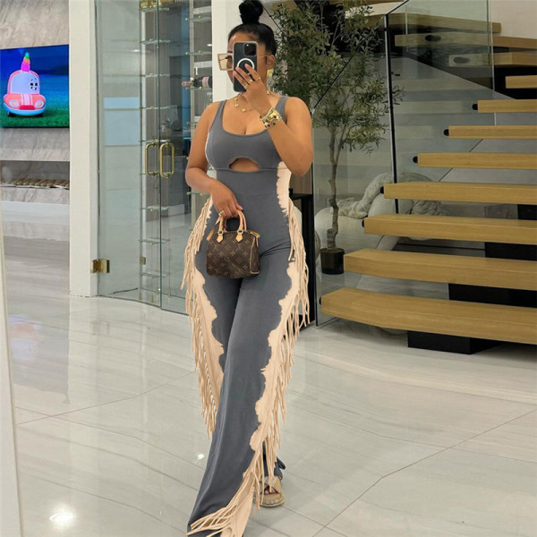 Contrast Color Tassel Sleeveless Jumpsuit SHD-9769