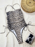 Leopard Print Tie Up One Piece Swimsuit CSYZ-382