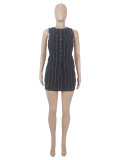 Stripe Sleeveless Vest Tie Two Piece Skirts Set SHD-9710