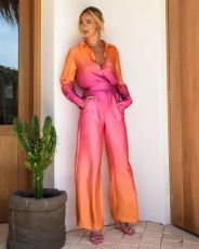 Gradient Color Print Long Sleeve Shirt Pants Set SHD-9715