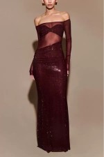 Hot Drill Mesh See Through Maxi Dress GMYU-9578