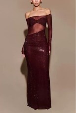 Hot Drill Mesh See Through Maxi Dress GMYU-9578