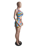 Colorful Print Lace Two Piece Shorts Set GDYF-6812