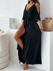 Plus Size Solid Off Shoulder Split Maxi Dress GQIF-427