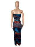 Wrap Chest Print Tops Long Skirts Suit SHD-9742