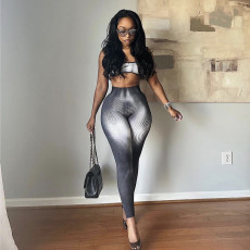 Print Wrap Chest Tight Pants Suit SHD-9762
