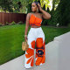 Floral Print Single Shoulder Wide-Leg Pants Two-Piece Set SHD-9738