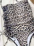 Leopard Print Tie Up One Piece Swimsuit CSYZ-382