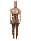 Leopard Print Wrap Chest Tops Pants Suit SHD-9759