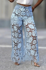 Plus Size Hollow Out Lace Patchwork Jeans GYLN-6690