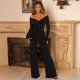 Off Shoulder V Neck Split Jumpsuit SHD-9731