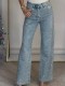 Plus Size Rhinestone Washed Straight Jeans OD-8751