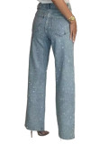 Plus Size Rhinestone Washed Straight Jeans OD-8751