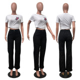 Plus Size Rhinestone Washed Straight Jeans OD-8751