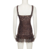 Mesh Leopard Print Sling Mini Dress GPKJ-KJ26392