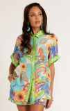 Short Sleeve Print Shirt Two Piece Shorts Set SHD-9741