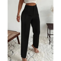 Solid Color Zipper High Waist Pants GDYF-3358