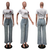 Plus Size Rhinestone Washed Straight Jeans OD-8751