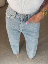 Plus Size Rhinestone Washed Straight Jeans OD-8751