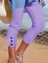 Sexy Solid Color Botton Seventh Pants GDYF-3357