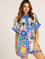 Short Sleeve Print Shirt Two Piece Shorts Set SHD-9741
