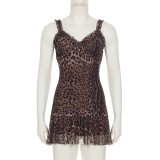 Mesh Leopard Print Sling Mini Dress GPKJ-KJ26392