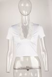 Lace Patchwork V Neck T Shirt GXIY-K25L439