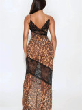 Leopard Print Lace See Through Maxi Dress GXIY-K25L313