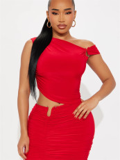 Slash Shoulder Solid Color Skirts Suit GXIY-K25L283