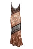 Leopard Print Lace See Through Maxi Dress GXIY-K25L313