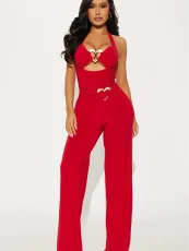 Solid Color Hollow Out Backless Jumpsuit GXIY-XS-L45329